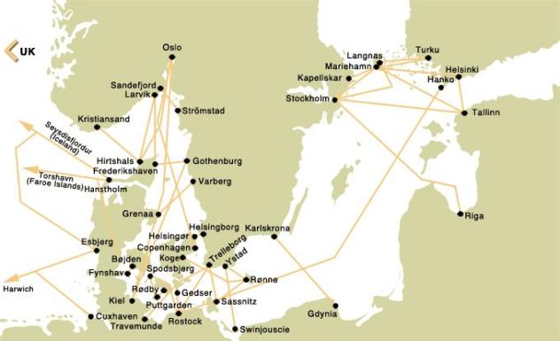 Scandinavia Ferry Crossing Route Map